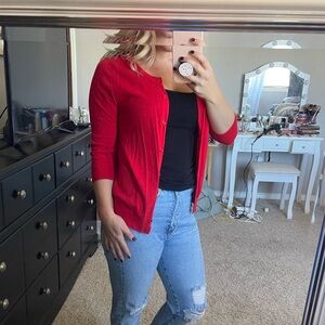 Red cardigan